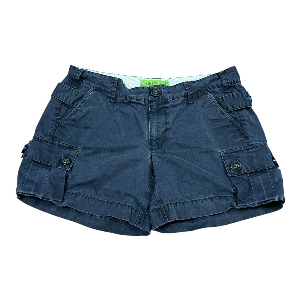 Vintage 2000s Y2K Navy Blue Green Stitch Cargo Shorts Women's 6 (32" Waist)